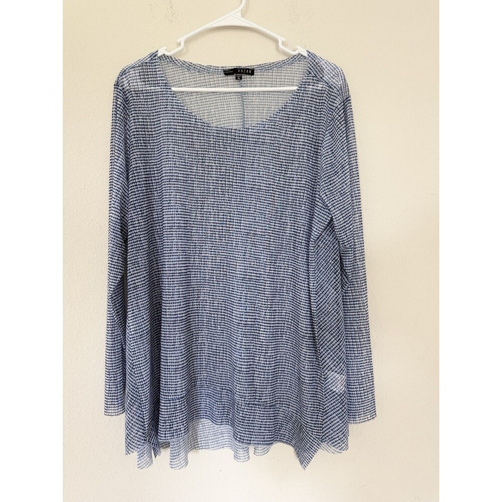 Kozan Sheer Tunic Top XL Coastal Grandma Chic Breezy Resort Abstract Lagenlook